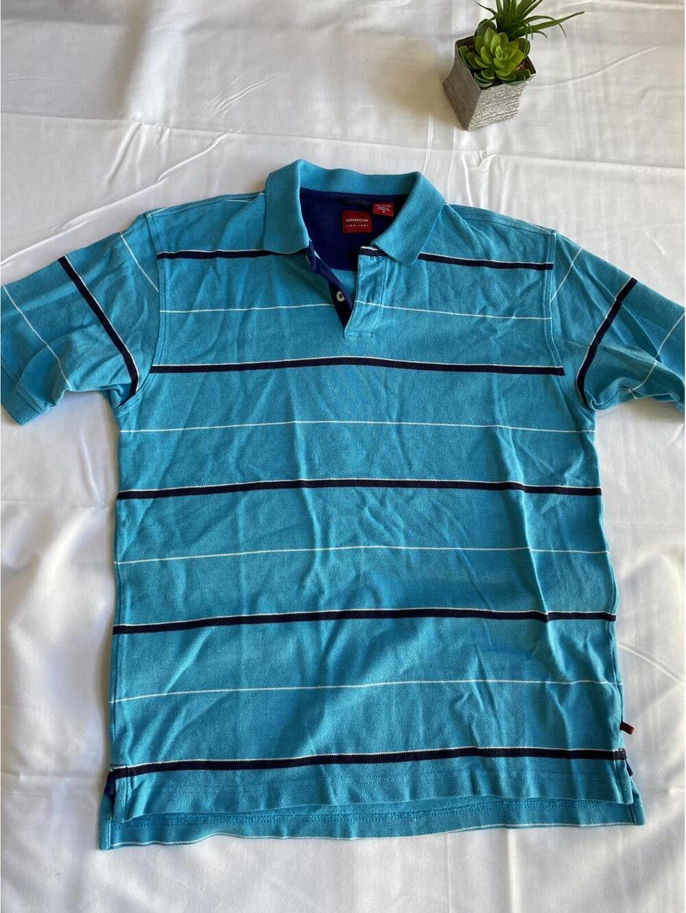 Arrow Blue Striped Polo Shirt Size Small